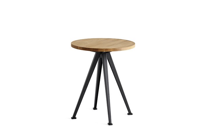 1958532509000_Pyramid Coffee Table 51_dia45xH54_Frame black_Top oiled oak