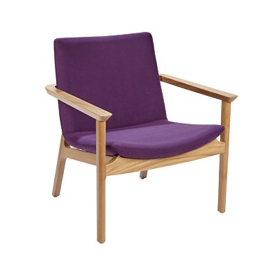 Swoosh low reception chair with wooden arm frame