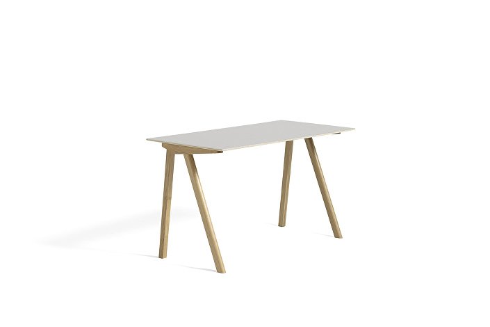 1010932039000_CPH90 Desk L130xW65_Clear lacquer oak base_Off white lino