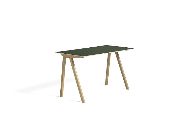 1010932049000_CPH90 Desk L130xW65_Clear lacquer oak base_Green lino