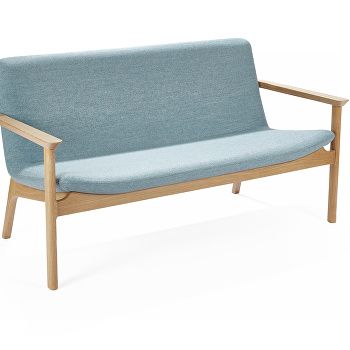 Swoosh sofa with wooden arm frame